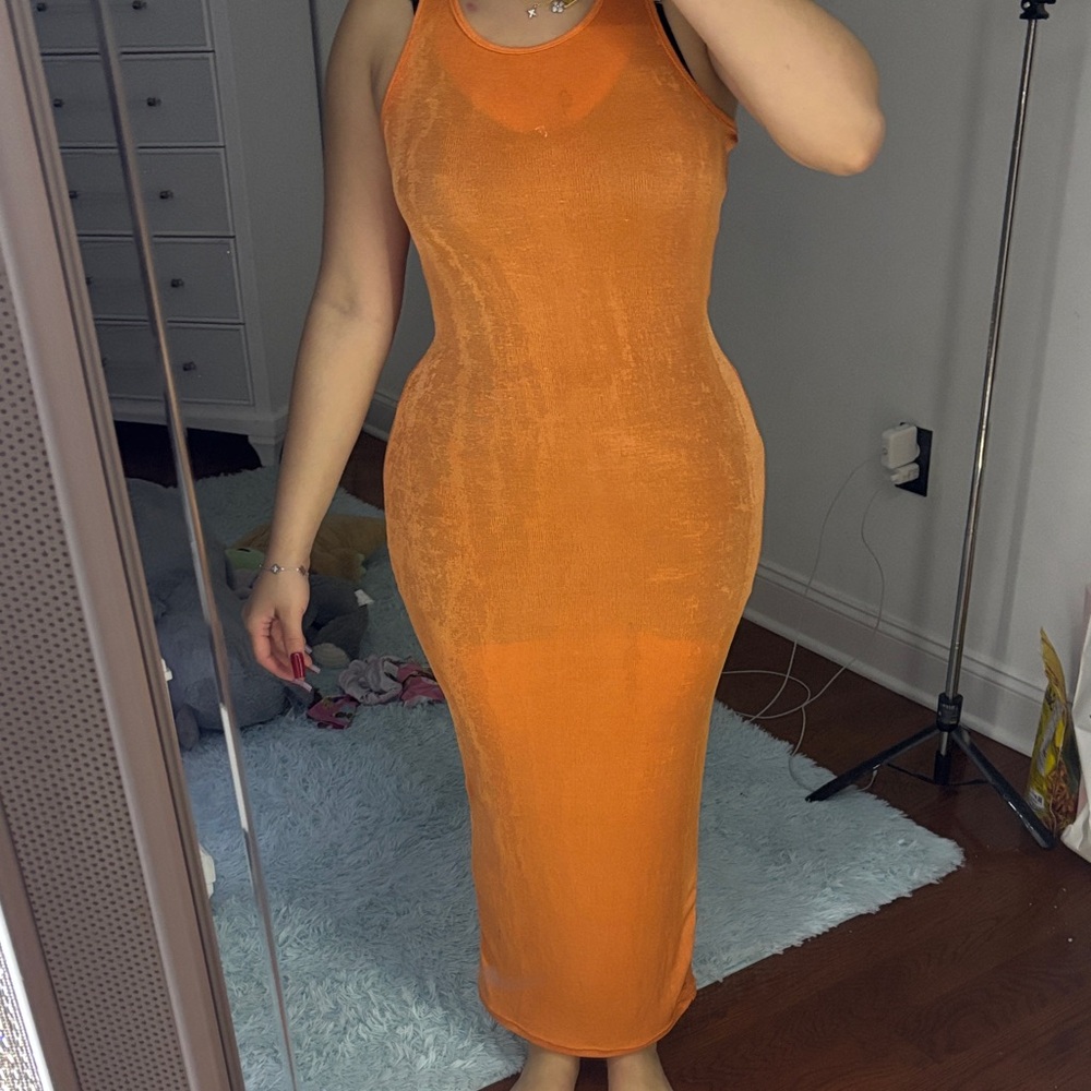 Sleeveless Orange Maxi Dress